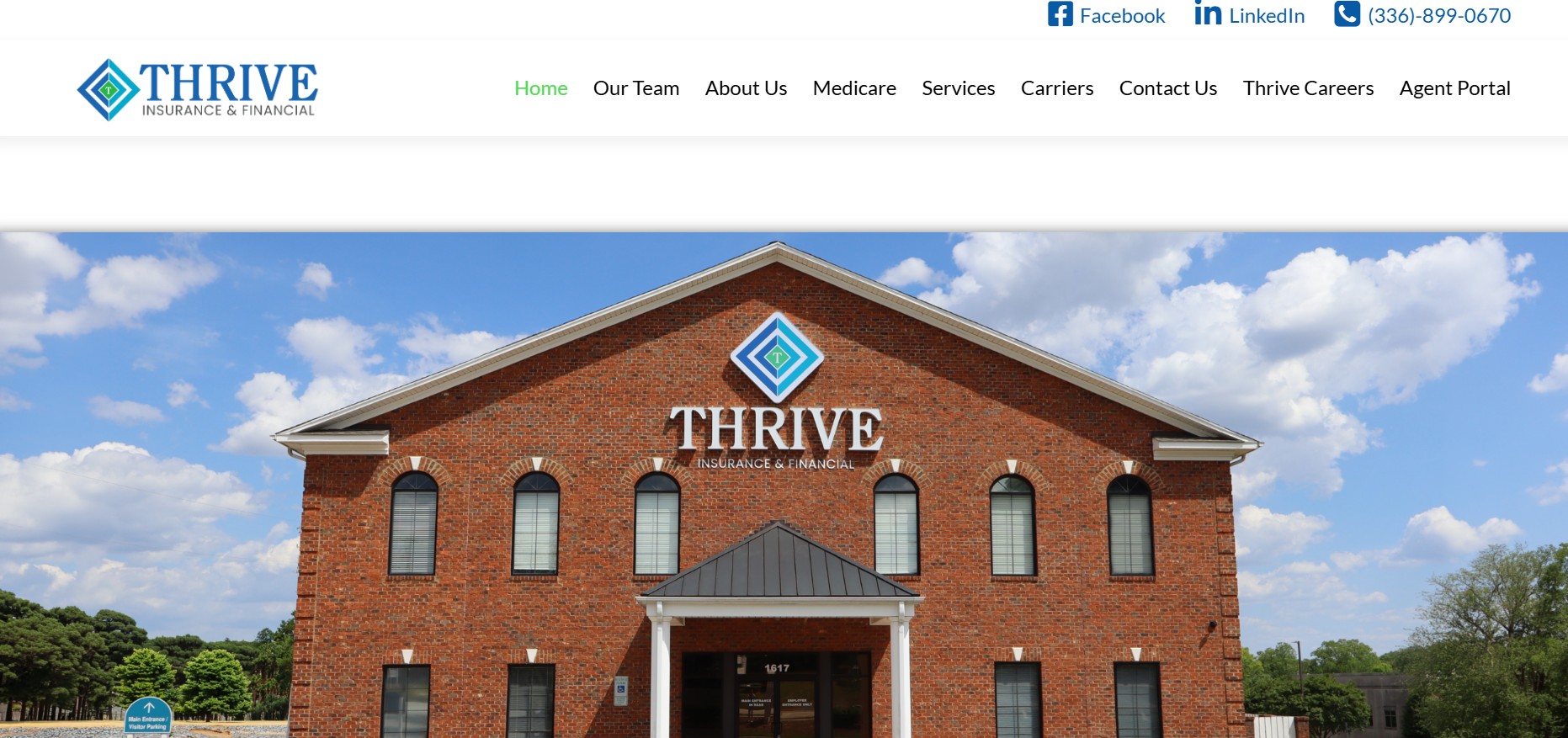 Screenshot of the Thrive Insurance & Financial website homepage