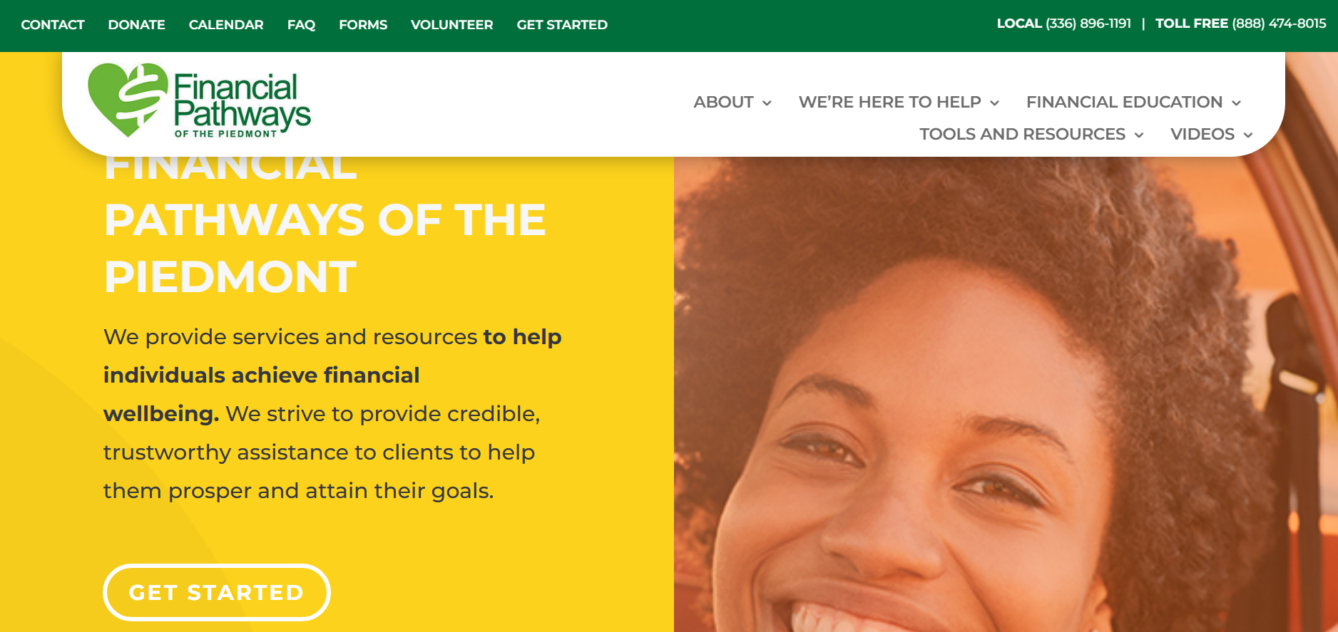 Screenshot of the Financial Pathways of the Piedmont website homepage