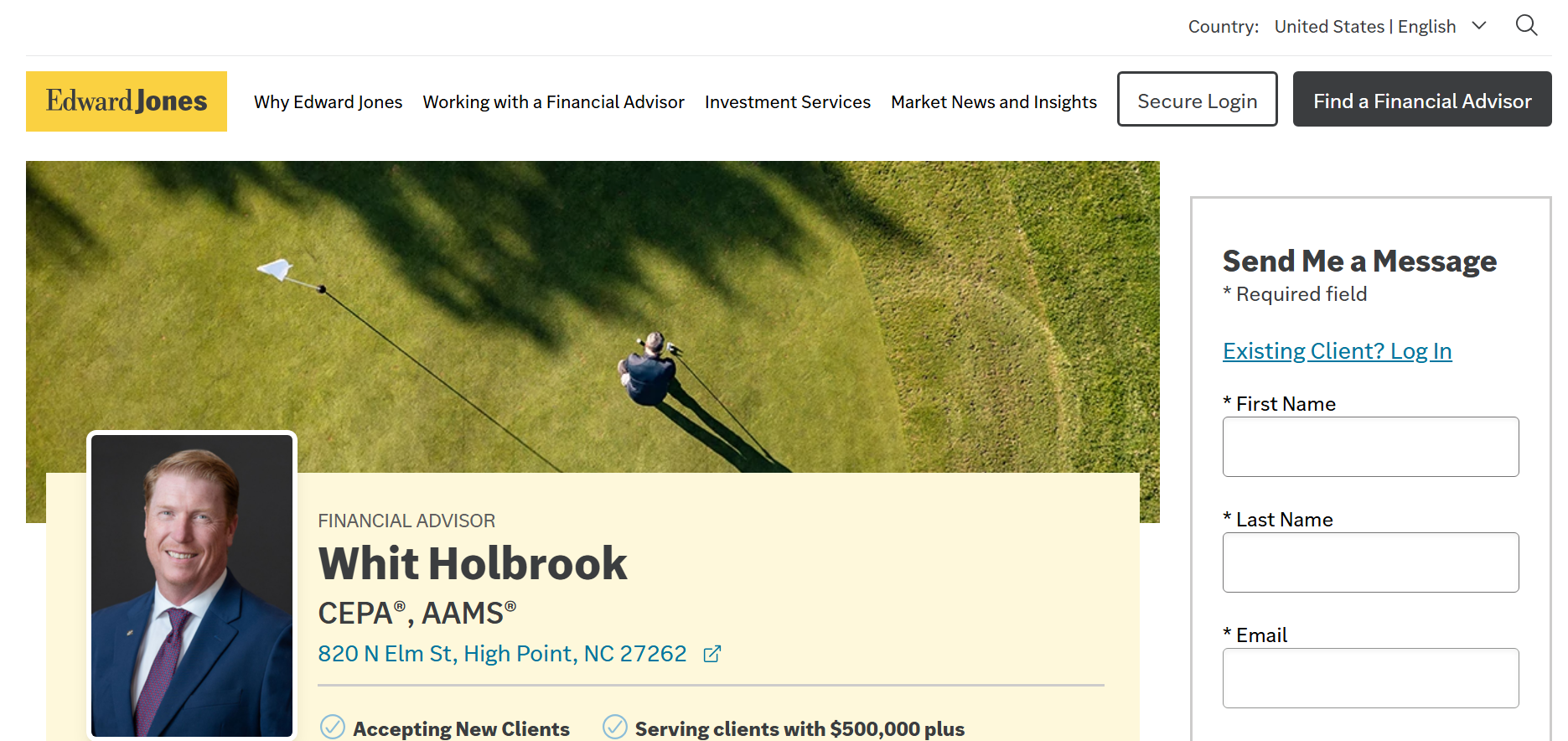 Screenshot of the Edward Jones: Whit Holbrook website homepage